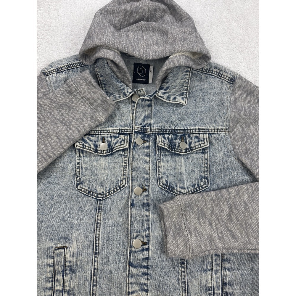 Original Use Denim Jacket Men L Sweatshirt Hoodie Acid Wash Lightweight Pockets‎